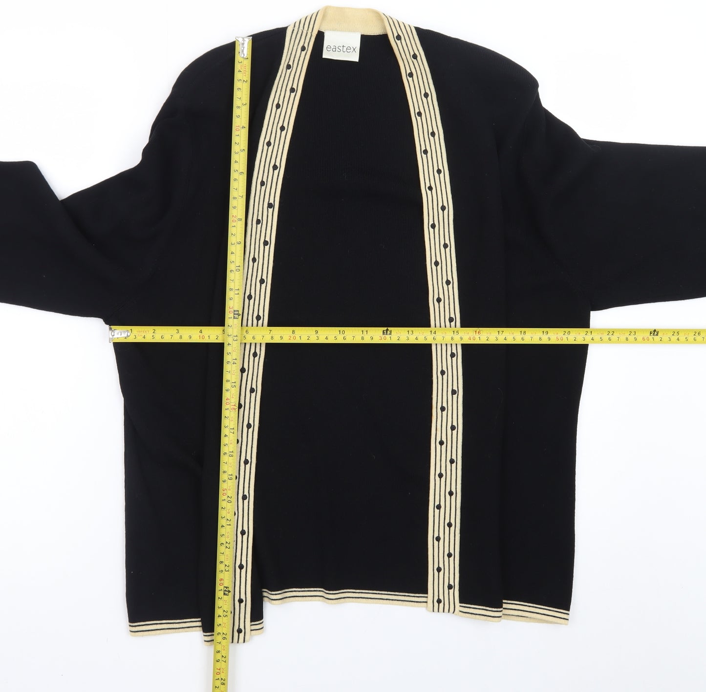 Eastex Women Black Beige Open Cardigan Size 16 Viscose Blend
