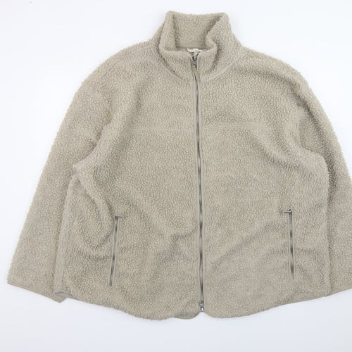 MAMA Women Beige Fleece Zip Jacket Size 16 Regular Fit