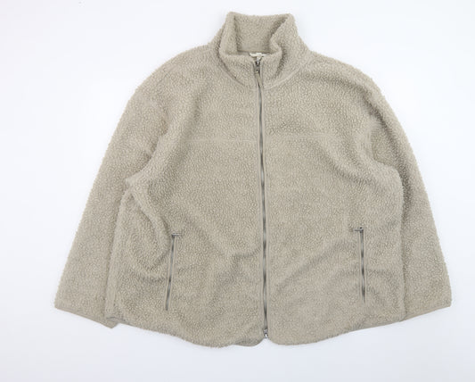 MAMA Women Beige Fleece Zip Jacket Size 16 Regular Fit