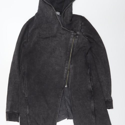 H&M Divided Womens Black Asymmetric Full Zip Hooded Sweatshirt S