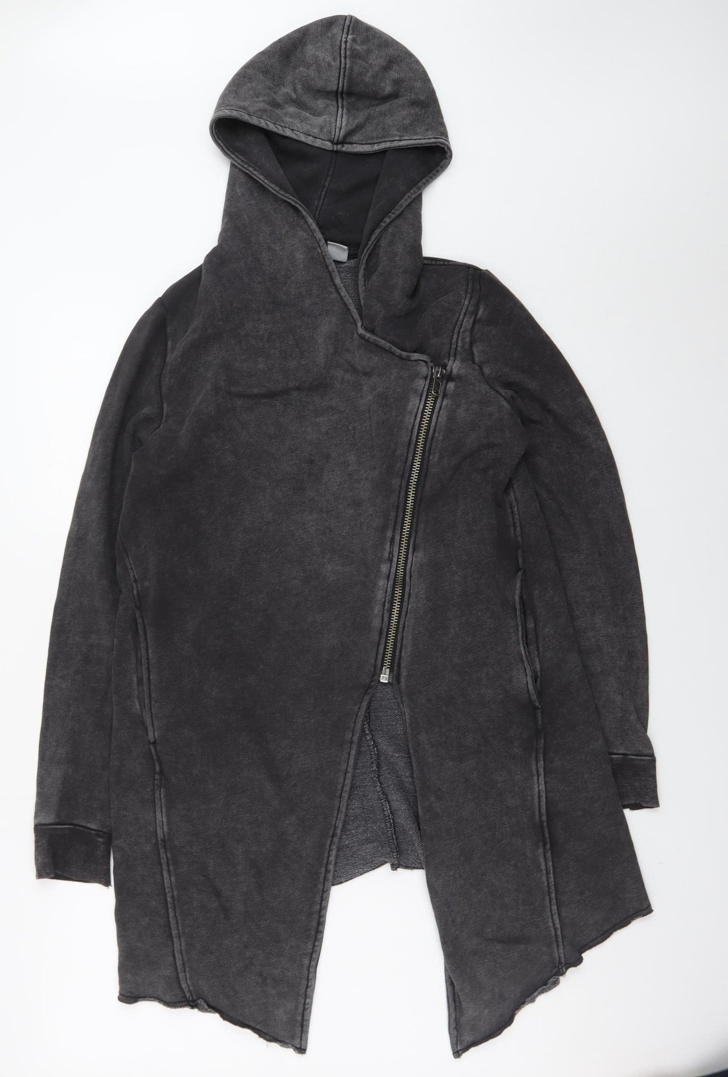 H&M Divided Womens Black Asymmetric Full Zip Hooded Sweatshirt S