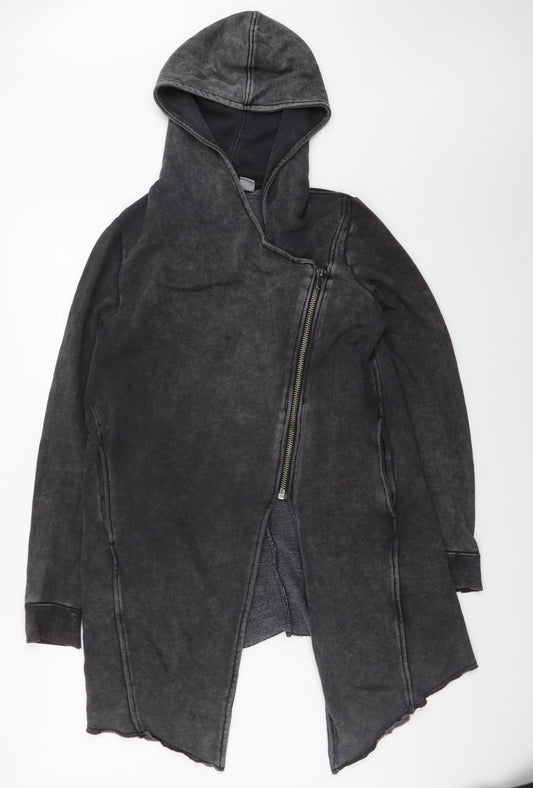 H&M Divided Womens Black Asymmetric Full Zip Hooded Sweatshirt S