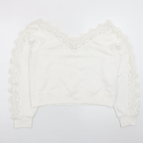 River Island Womens White Lace Trim Pullover Sweatshirt Size M