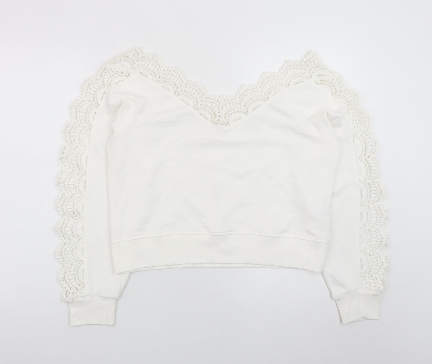River Island Womens White Lace Trim Pullover Sweatshirt Size M