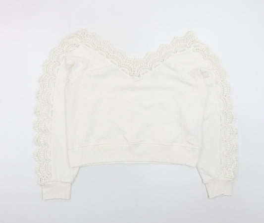 River Island Womens White Lace Trim Pullover Sweatshirt Size M