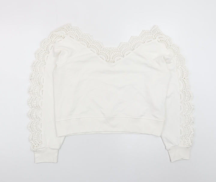 River Island Womens White Lace Trim Pullover Sweatshirt Size M