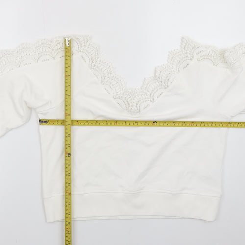 River Island Womens White Lace Trim Pullover Sweatshirt Size M