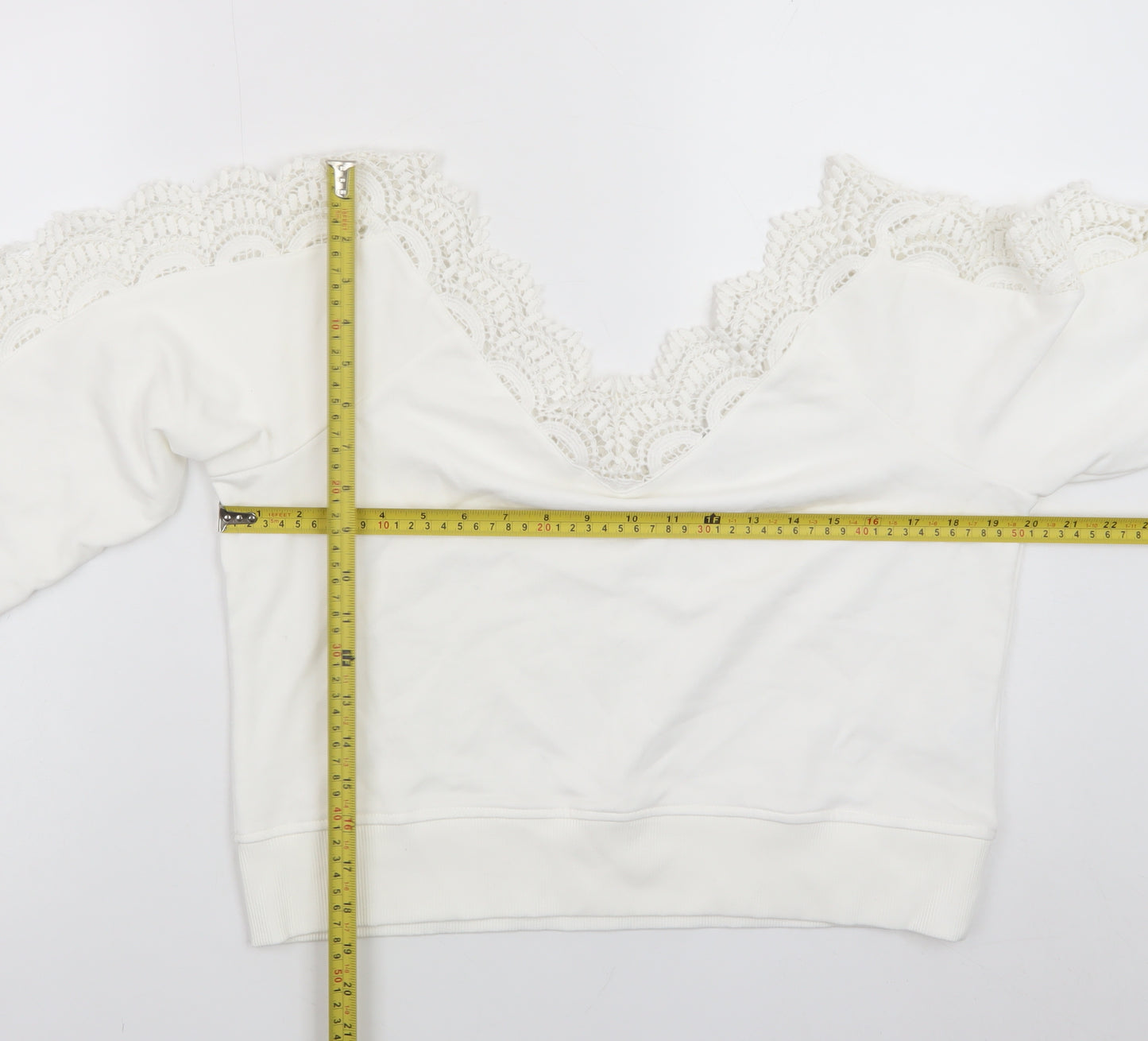 River Island Womens White Lace Trim Pullover Sweatshirt Size M