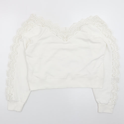 River Island Womens White Lace Trim Pullover Sweatshirt Size M