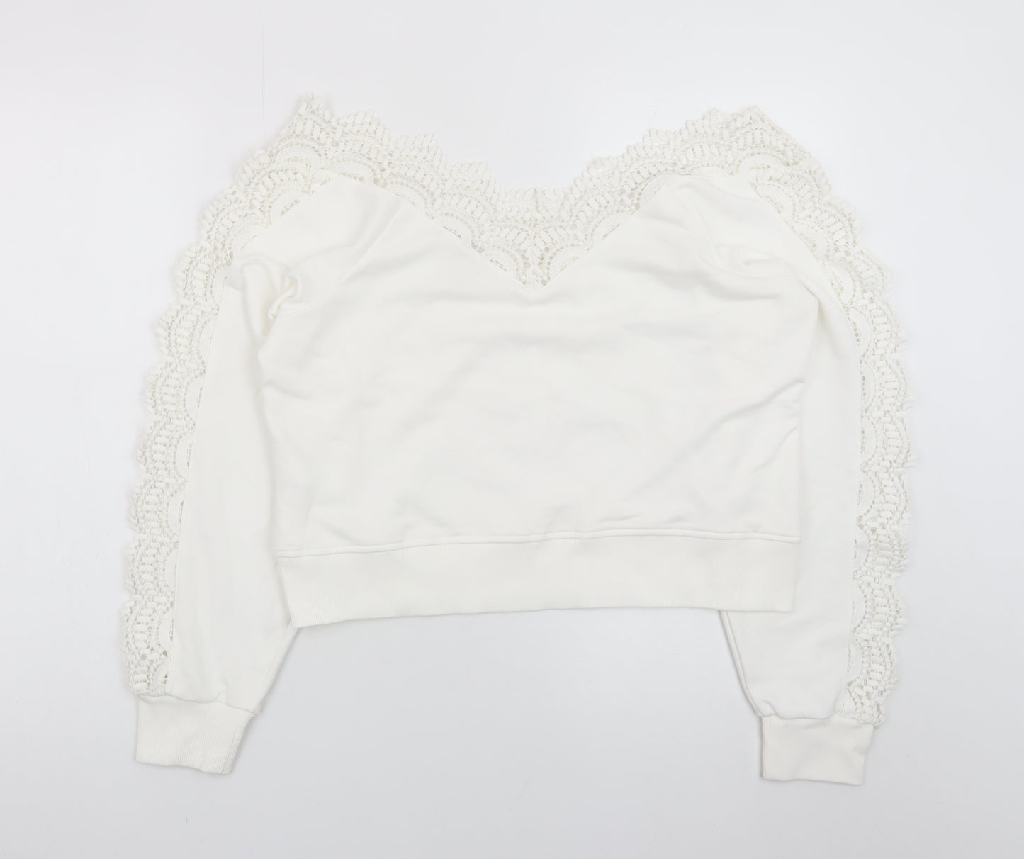 River Island Womens White Lace Trim Pullover Sweatshirt Size M