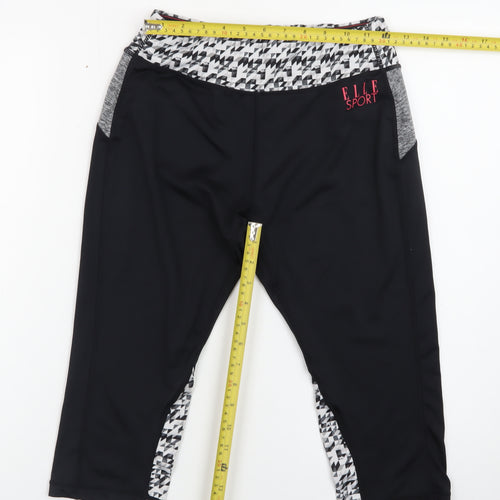 ELLE Sport Womens Black Grey Capri Leggings Size M Stretch Activewear