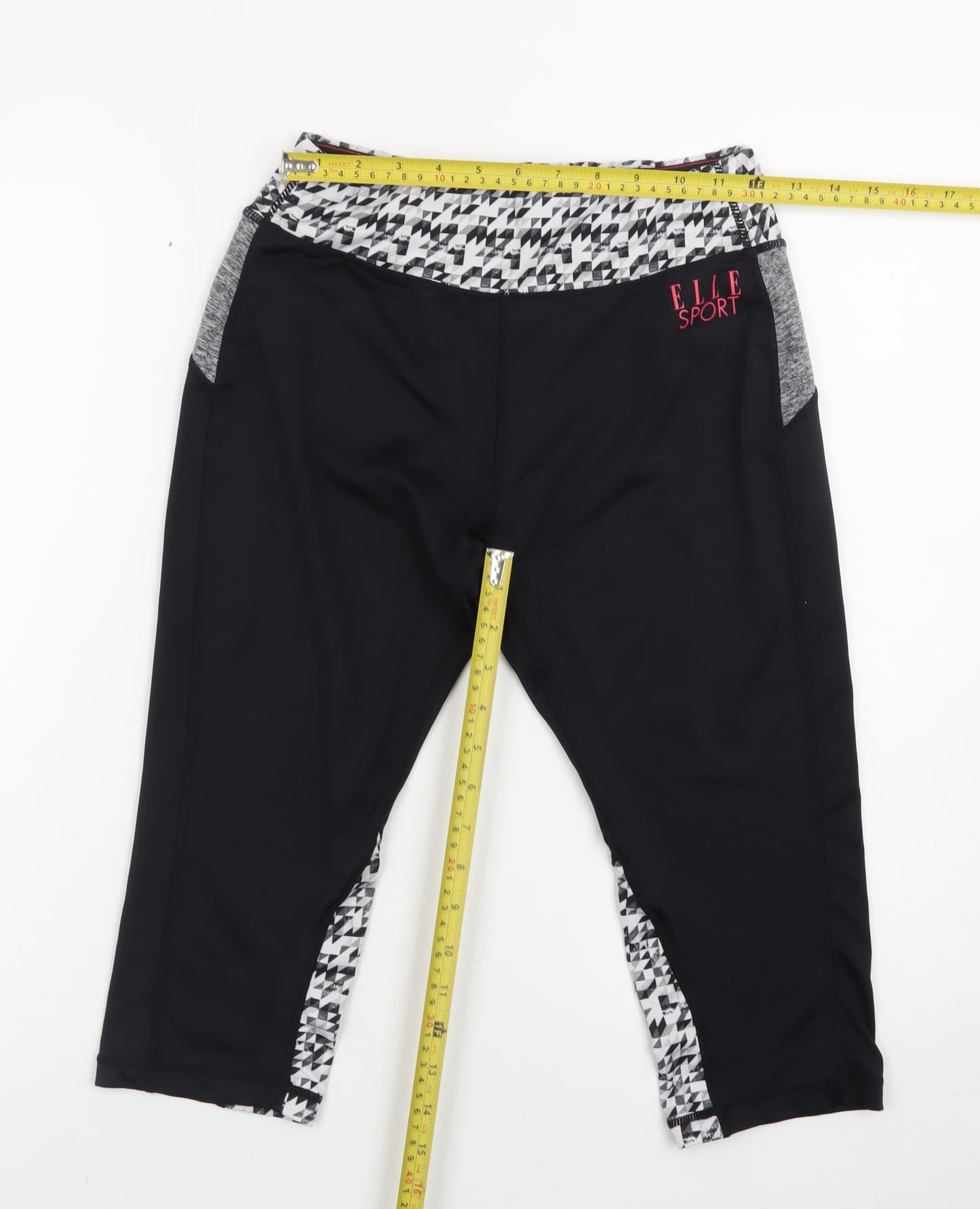 ELLE Sport Womens Black Grey Capri Leggings Size M Stretch Activewear