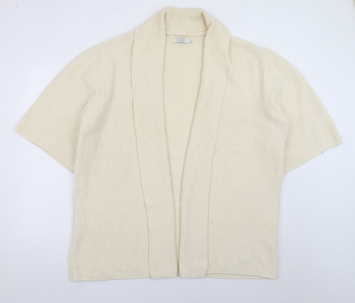 Masai Women Ivory Knit Short Sleeve Cardigan XL Relaxed Fit