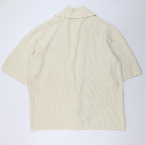 Masai Women Ivory Knit Short Sleeve Cardigan XL Relaxed Fit