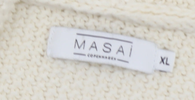 Masai Women Ivory Knit Short Sleeve Cardigan XL Relaxed Fit