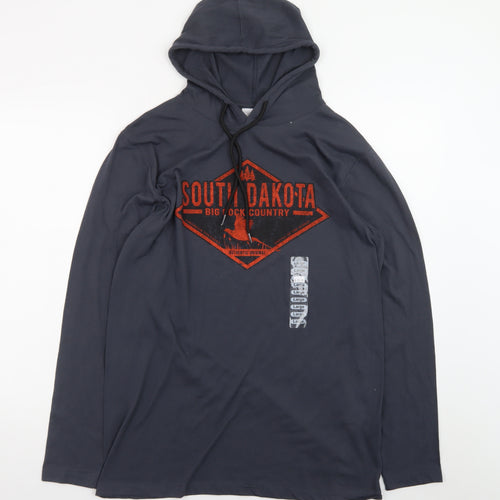 Prairie Mountain Men's Grey Hooded Long Sleeve Graphic T-Shirt Size L