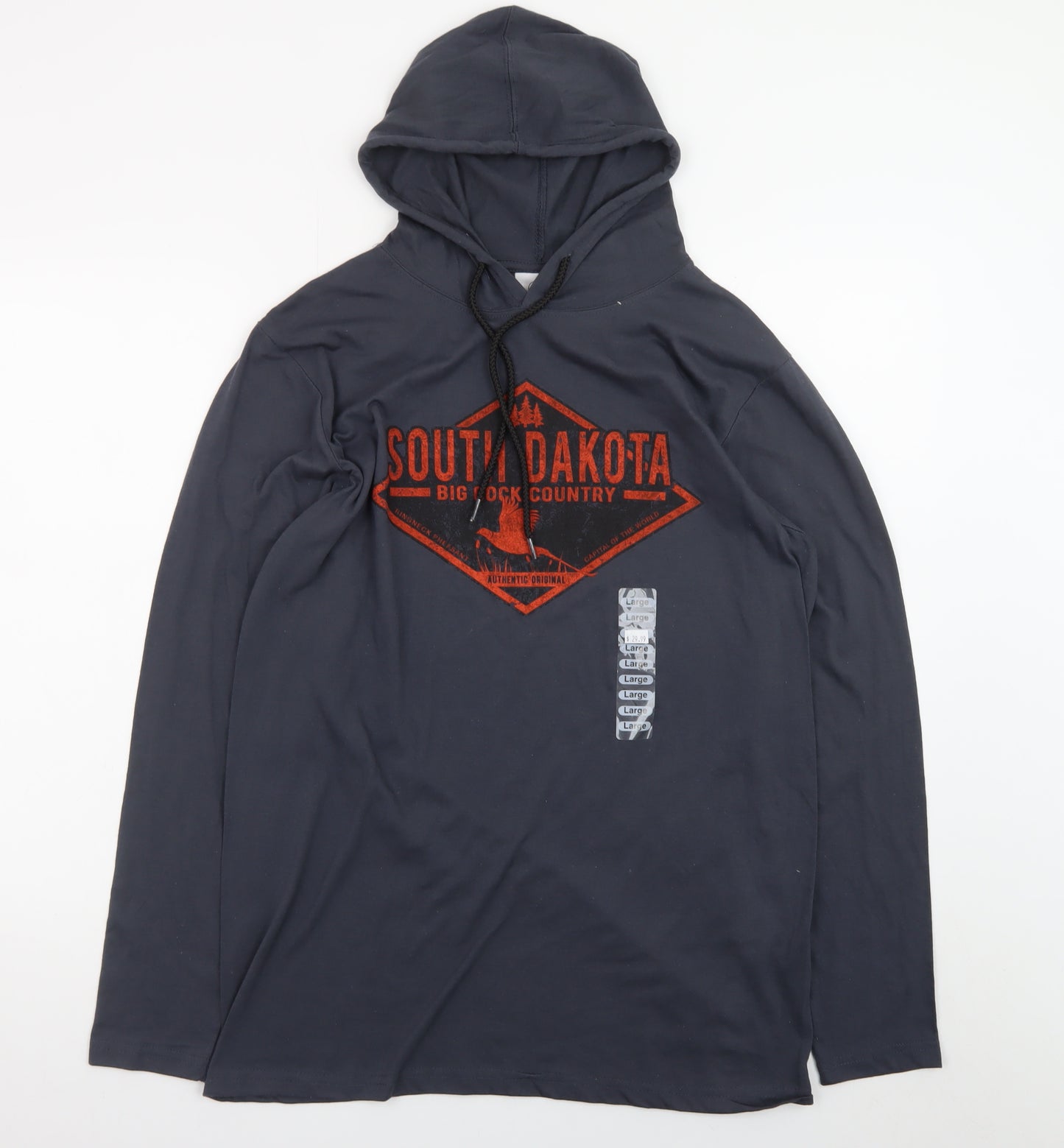 Prairie Mountain Men's Grey Hooded Long Sleeve Graphic T-Shirt Size L