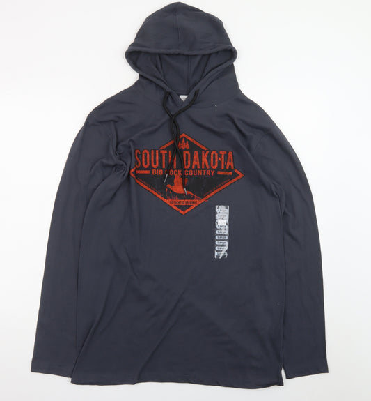 Prairie Mountain Men's Grey Hooded Long Sleeve Graphic T-Shirt Size L