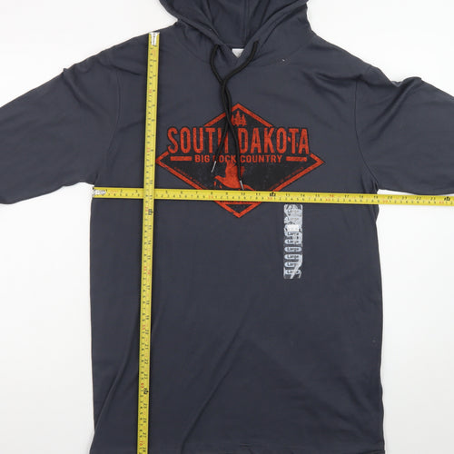 Prairie Mountain Men's Grey Hooded Long Sleeve Graphic T-Shirt Size L