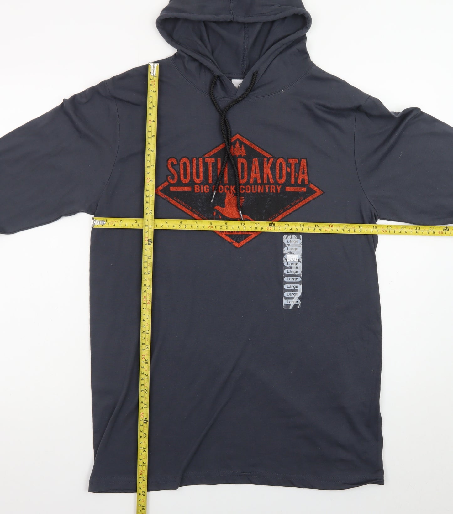 Prairie Mountain Men's Grey Hooded Long Sleeve Graphic T-Shirt Size L