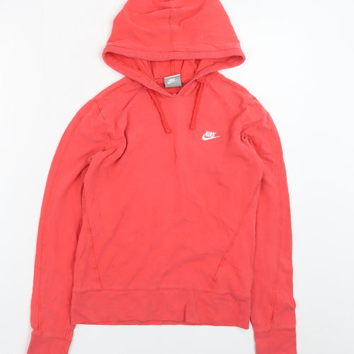 Nike Girls Red Pullover Hoodie M Cotton Blend Casual Hooded Sweatshirt