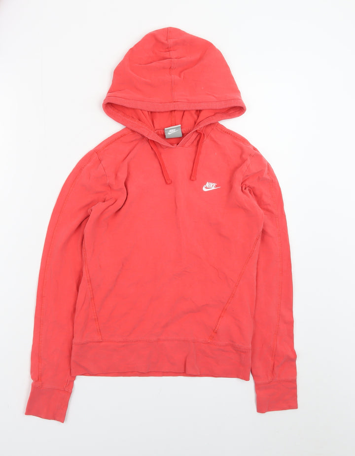 Nike Girls Red Pullover Hoodie M Cotton Blend Casual Hooded Sweatshirt