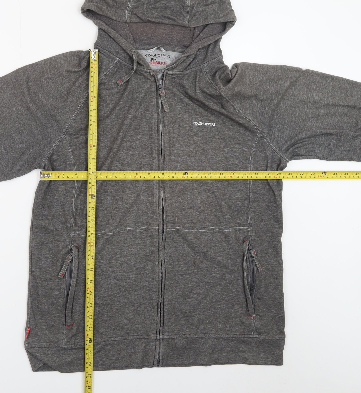 Craghoppers Mens Grey XL Full Zip Hooded Lightweight Outdoor Hoodie