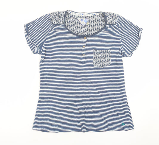 Mantaray Women's Blue Striped Cotton Short Sleeve T-Shirt Size 14
