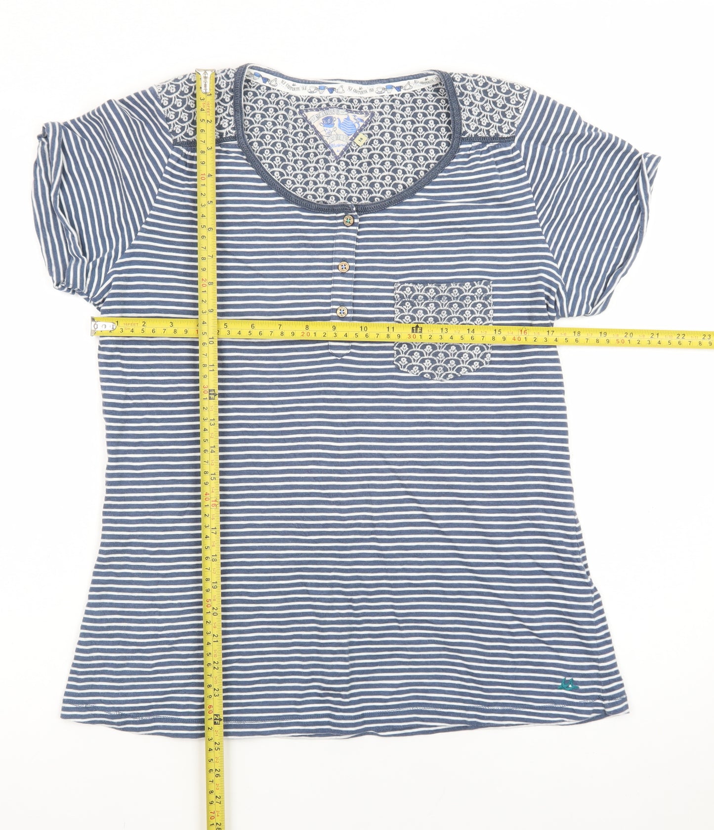 Mantaray Women's Blue Striped Cotton Short Sleeve T-Shirt Size 14