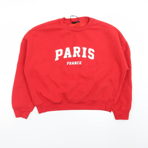 ONLY Women Red Paris France Pullover Sweatshirt Size L