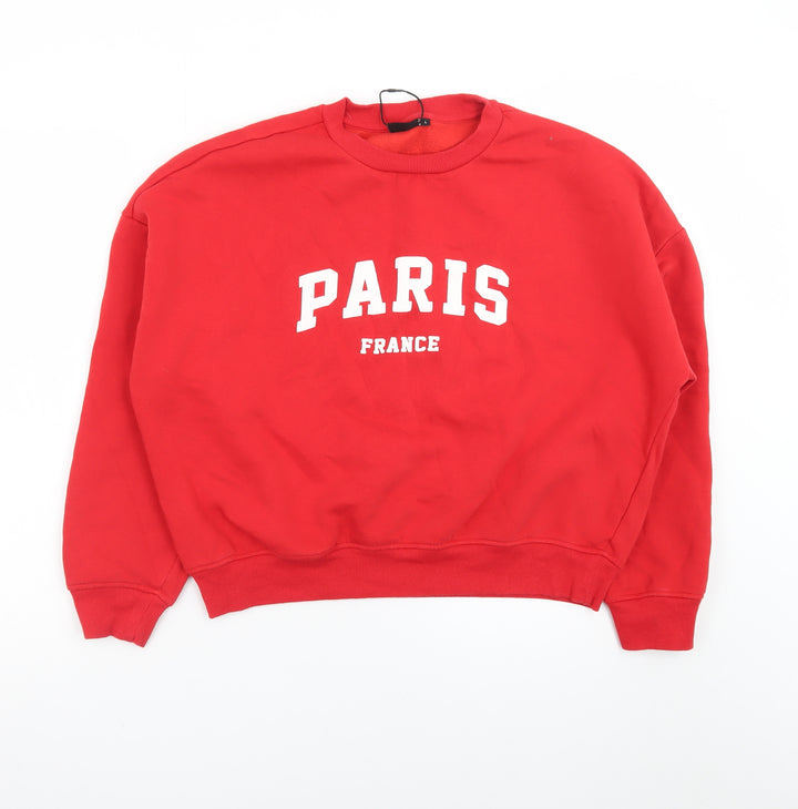 ONLY Women Red Paris France Pullover Sweatshirt Size L