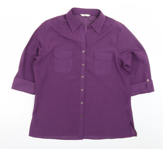 Marks & Spencer Women’s Purple Button-Up Blouse UK 16 3/4 Sleeve