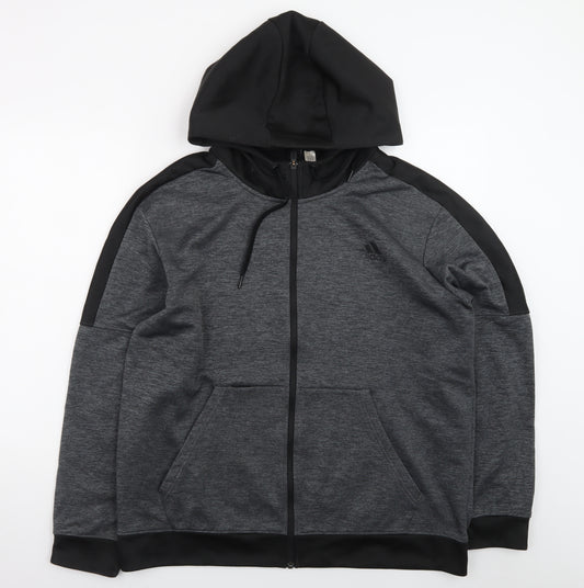 Adidas Men's Grey Full Zip Hoodie L Regular Fit Sportswear
