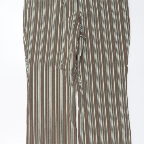 Olsen Women's Brown Striped Lisa Straight Trousers Size 18