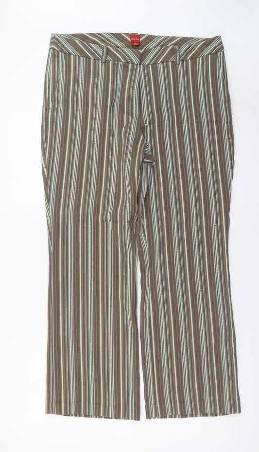 Olsen Women's Brown Striped Lisa Straight Trousers Size 18