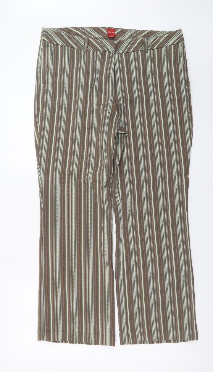 Olsen Women's Brown Striped Lisa Straight Trousers Size 18