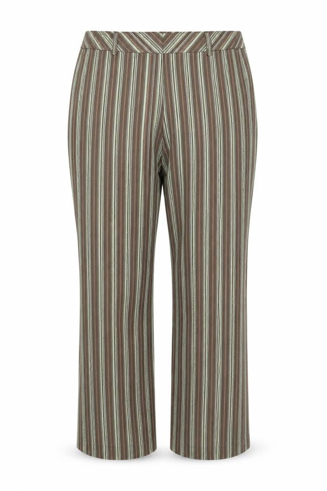 Front view of Olsen Women's Brown Striped Lisa Straight Trousers, size 18