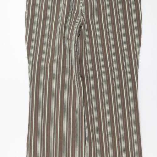 Olsen Women's Brown Striped Lisa Straight Trousers Size 18