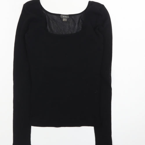MNG Women's Black Long Sleeve Square Neck Stretch Top L