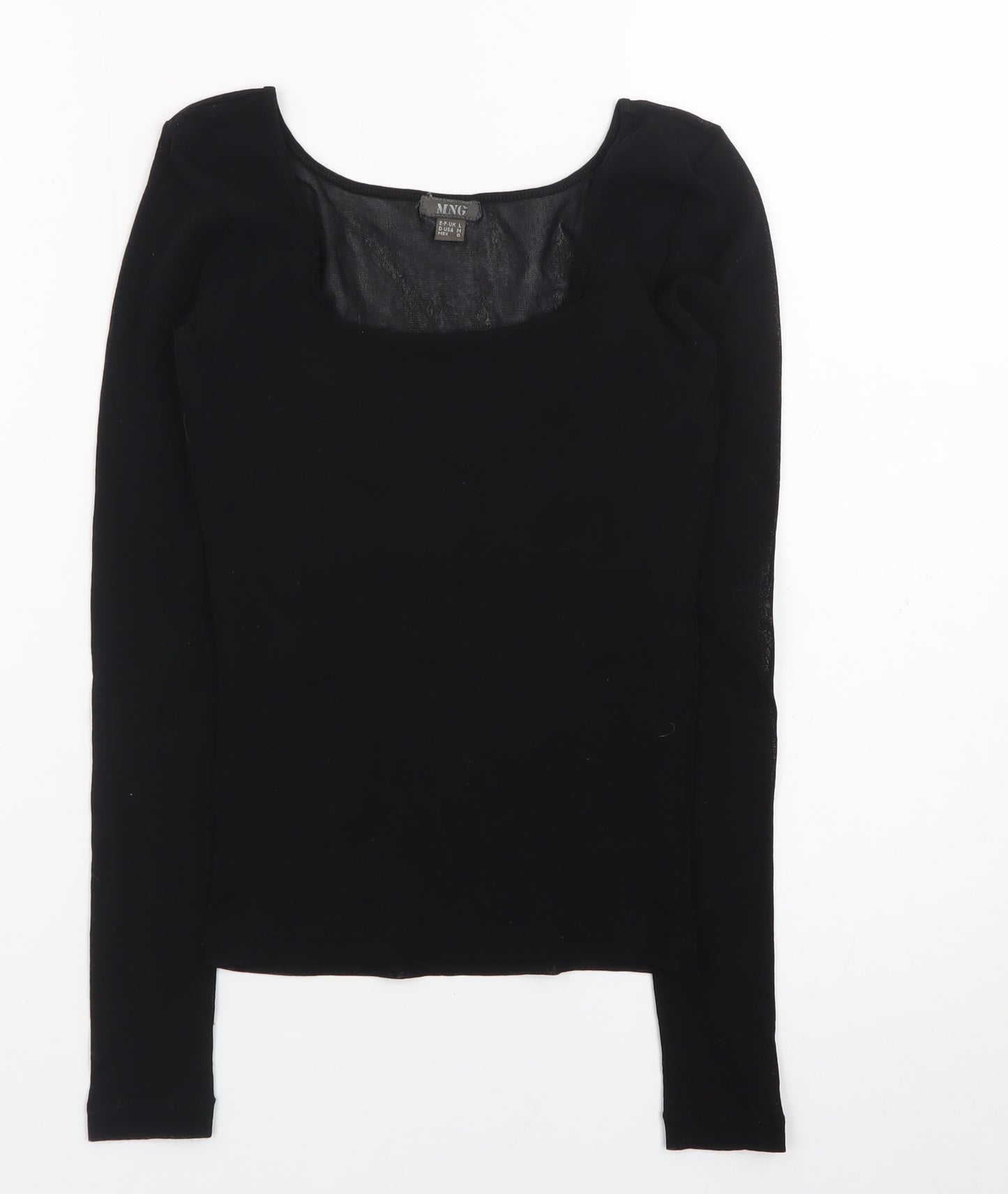 MNG Women's Black Long Sleeve Square Neck Stretch Top L