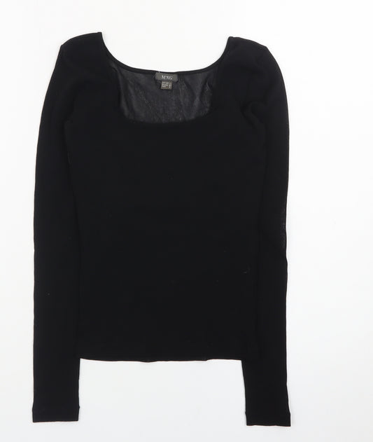 MNG Women's Black Long Sleeve Square Neck Stretch Top L