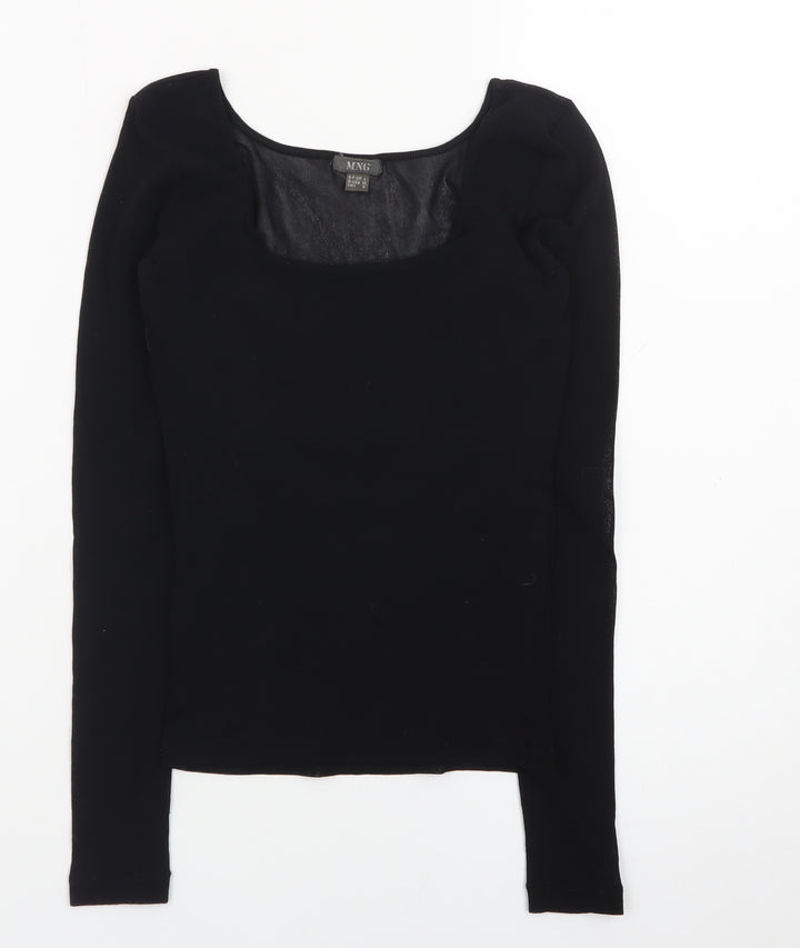 MNG Women's Black Long Sleeve Square Neck Stretch Top L