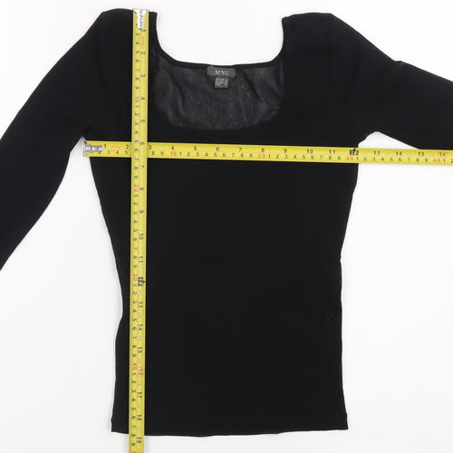 MNG Women's Black Long Sleeve Square Neck Stretch Top L
