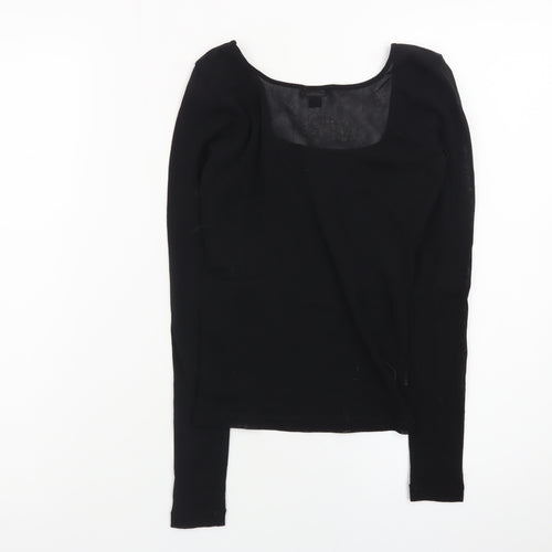 MNG Women's Black Long Sleeve Square Neck Stretch Top L