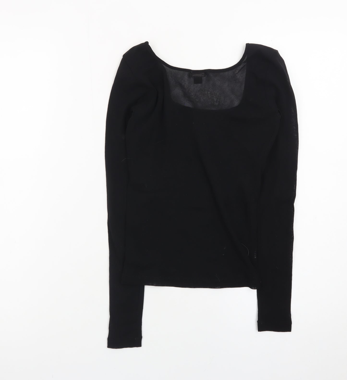 MNG Women's Black Long Sleeve Square Neck Stretch Top L