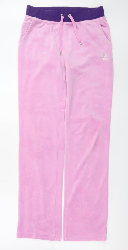 Juicy Couture Women Pink Velour Sweatpants M Rhinestone Logo Lounge