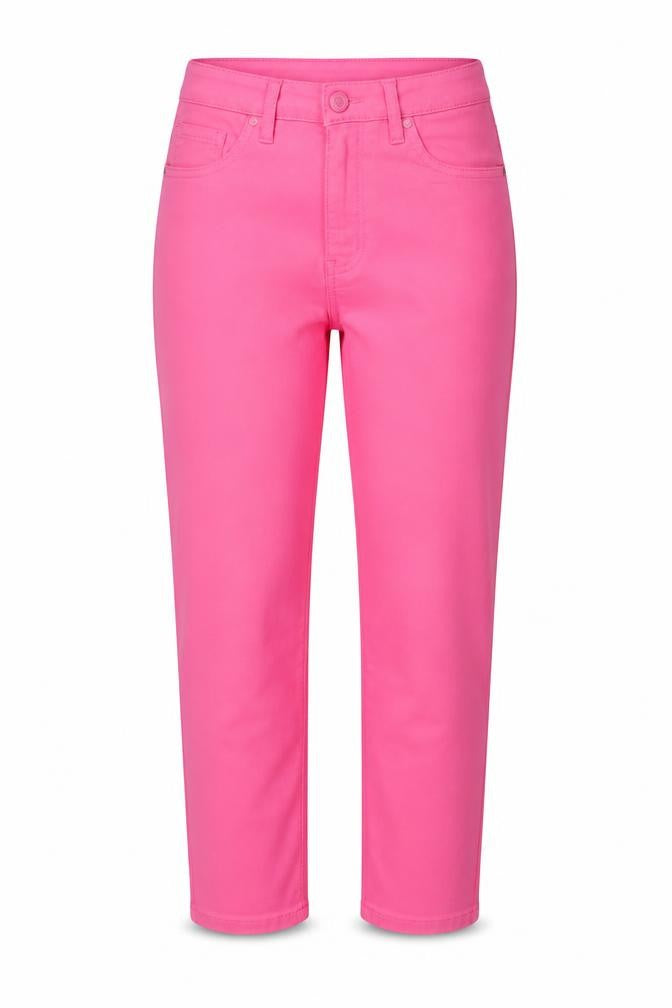 Front view of Paco Boutique women’s pink cropped slim jeans, size UK 14