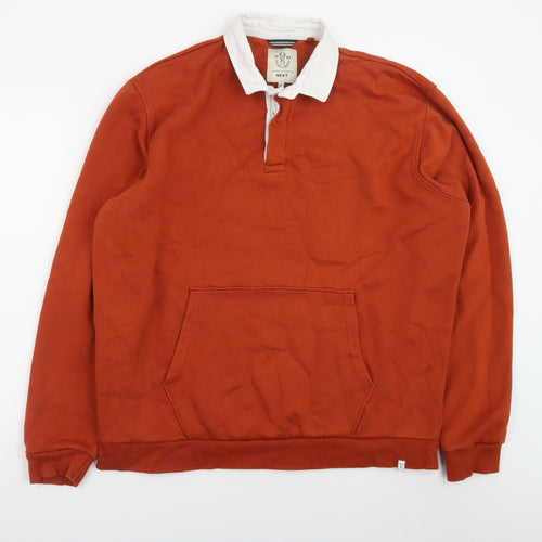Next Mens Brown Collared Henley Sweatshirt XL Fleece Cotton Blend