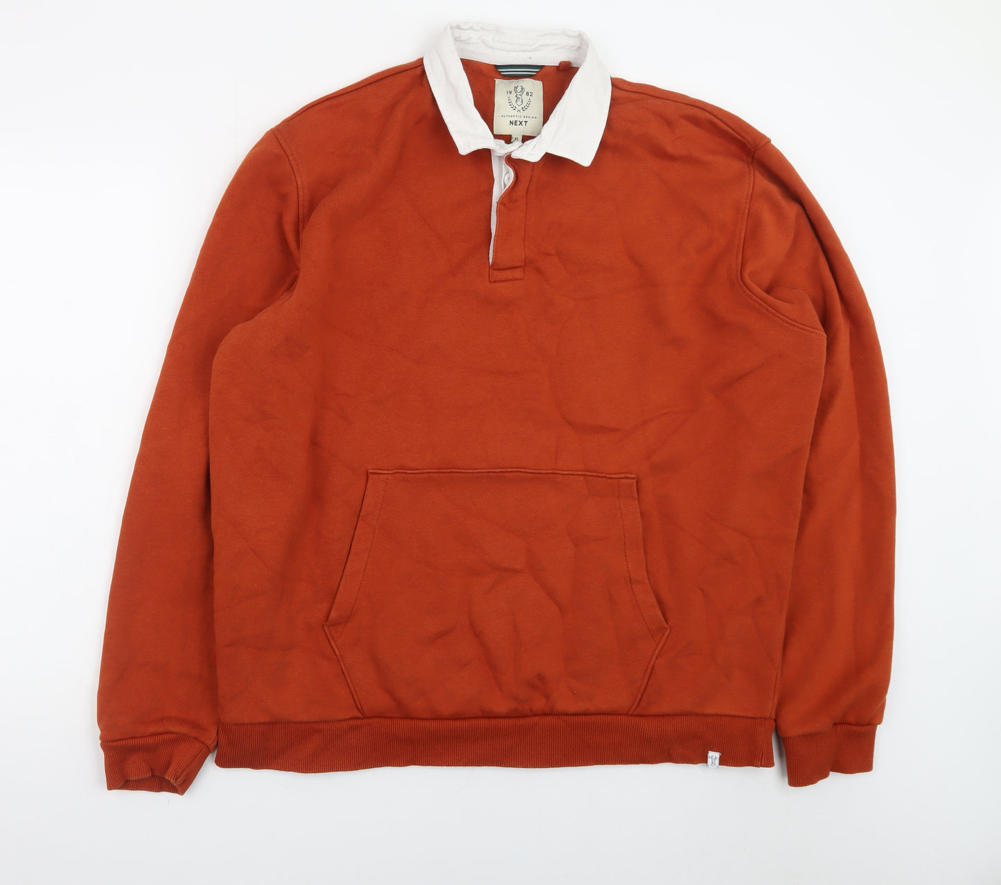 Next Mens Brown Collared Henley Sweatshirt XL Fleece Cotton Blend