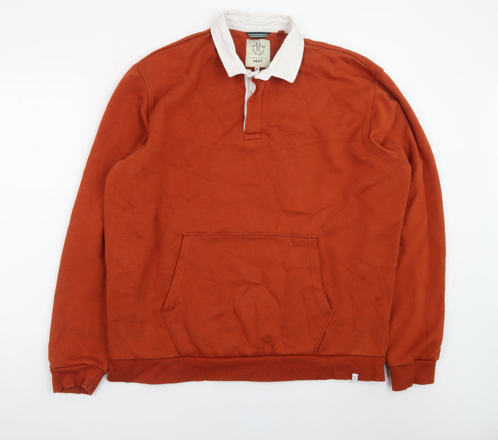 Next Mens Brown Collared Henley Sweatshirt XL Fleece Cotton Blend